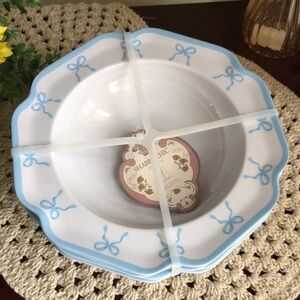 Shabby Chic White Bowls Set with Blue BOWS Melamine